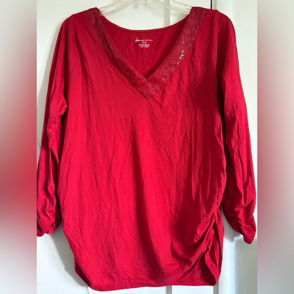 Lane Bryant Red V-Neck Blouse